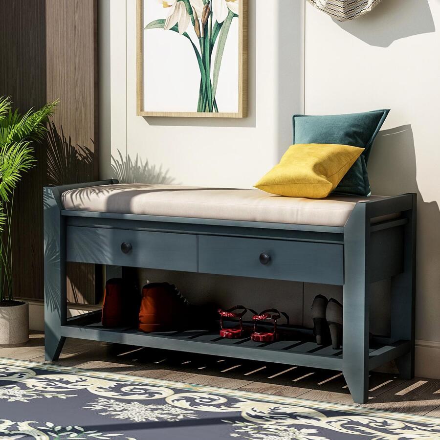 MERAX Shoe Rack With Cushioned Seat And Drawers, Multipurpose Entryway ...