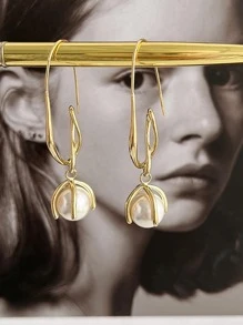 人造珍珠裝飾耳墜 - 金色 - 查看 3