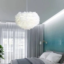 Lámpara colgante de plumas, estilo nórdico, minimalista, moderna, acogedora, romántica, creativa, lámpara personalizada para sala de estar, sin bombilla - Blanco - Ver 7