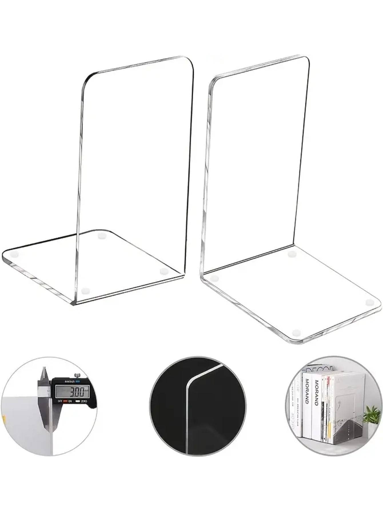 2 cái Clear Bookend, Bookend trang trí tối giản cho trường học, văn phòng - Trong sáng - Xem 1