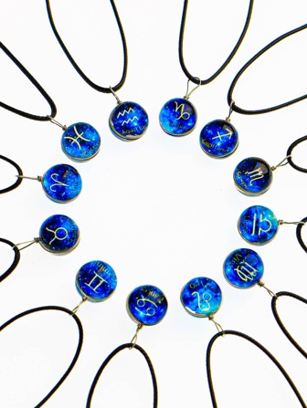 12入組/套星座細節圓形吊飾項鍊