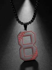 男士數字吊墜項鍊不銹鋼首飾類禮品適合男士時尚 - 黑色 - 查看 2