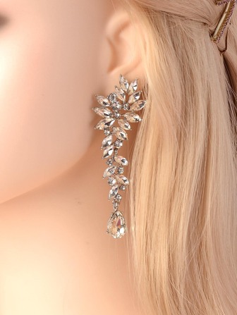 1 对女士水钻装饰叶形浪漫吊坠耳环适合婚礼优雅万圣节