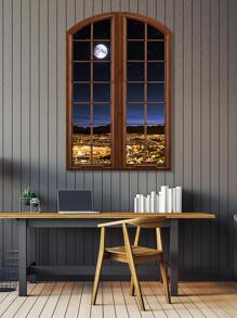 1set PVC Wall Decal, Window & Moon Pattern Wall Sticker For Home - Multicolor - View 1