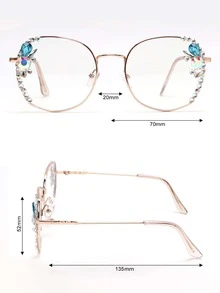 Rhinestone Decor Kính mắt Geo Frame - Vàng - Xem 3