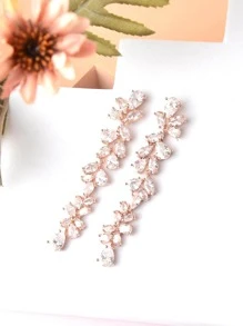 1雙女性方晶鋯石裝飾浪漫耳墜適合婚禮 - 銅色 - 查看 6