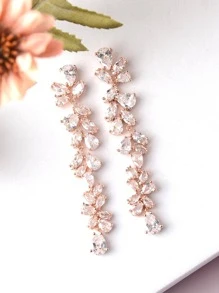 1雙女性方晶鋯石裝飾浪漫耳墜適合婚禮 - 銅色 - 查看 3