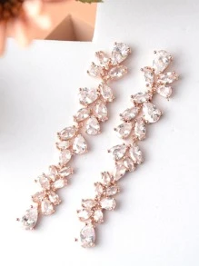 1雙女性方晶鋯石裝飾浪漫耳墜適合婚禮 - 銅色 - 查看 7