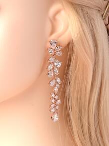 1雙女性方晶鋯石裝飾浪漫耳墜適合婚禮 - 銅色 - 查看 1