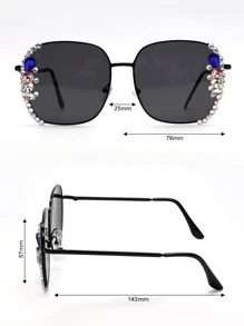 1雙女性水鑽裝飾方形框架波西m亞太陽眼鏡適用於日常生活 - 黑色 - 查看 3