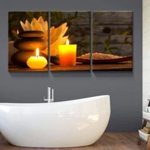 3 Piece Canvas Wall Art - Spa Still Life with Aromatic Candles and Zen Stones - Modern Home Art Stretched and Framed Ready to Hang - 藝術品-01 - 查看 4