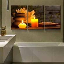 3 Piece Canvas Wall Art - Spa Still Life with Aromatic Candles and Zen Stones - Modern Home Art Stretched and Framed Ready to Hang - 藝術品-01 - 查看 3