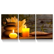 3 Piece Canvas Wall Art - Spa Still Life with Aromatic Candles and Zen Stones - Modern Home Art Stretched and Framed Ready to Hang - 藝術品-01 - 查看 5
