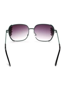 1pair Women Rhinestone Decor Square Frame Boho Fashion Glasses For Daily Life - Ombre - View 2