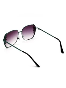 1pair Women Rhinestone Decor Square Frame Boho Fashion Glasses For Daily Life - Ombre - View 5