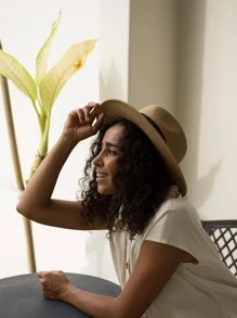 1pc Woven Fedora Hat Suitable For Vacation Wear - Khaki - View 7