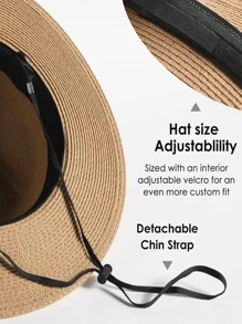 1pc Woven Fedora Hat Suitable For Vacation Wear - Khaki - View 10