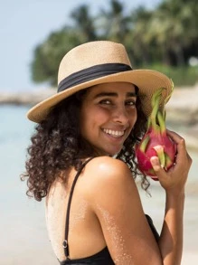 1pc Woven Fedora Hat Suitable For Vacation Wear - Khaki - View 6