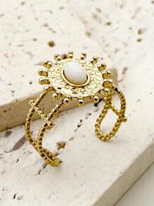 太陽裝飾開口戒指 - 金黃色 - 查看 2