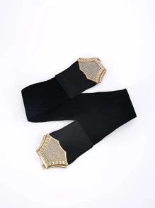 Thắt lưng đàn hồi khóa đối xứng trang trí Rhinestone - màu đen - Xem 2