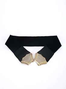 Thắt lưng đàn hồi khóa đối xứng trang trí Rhinestone - màu đen - Xem 1