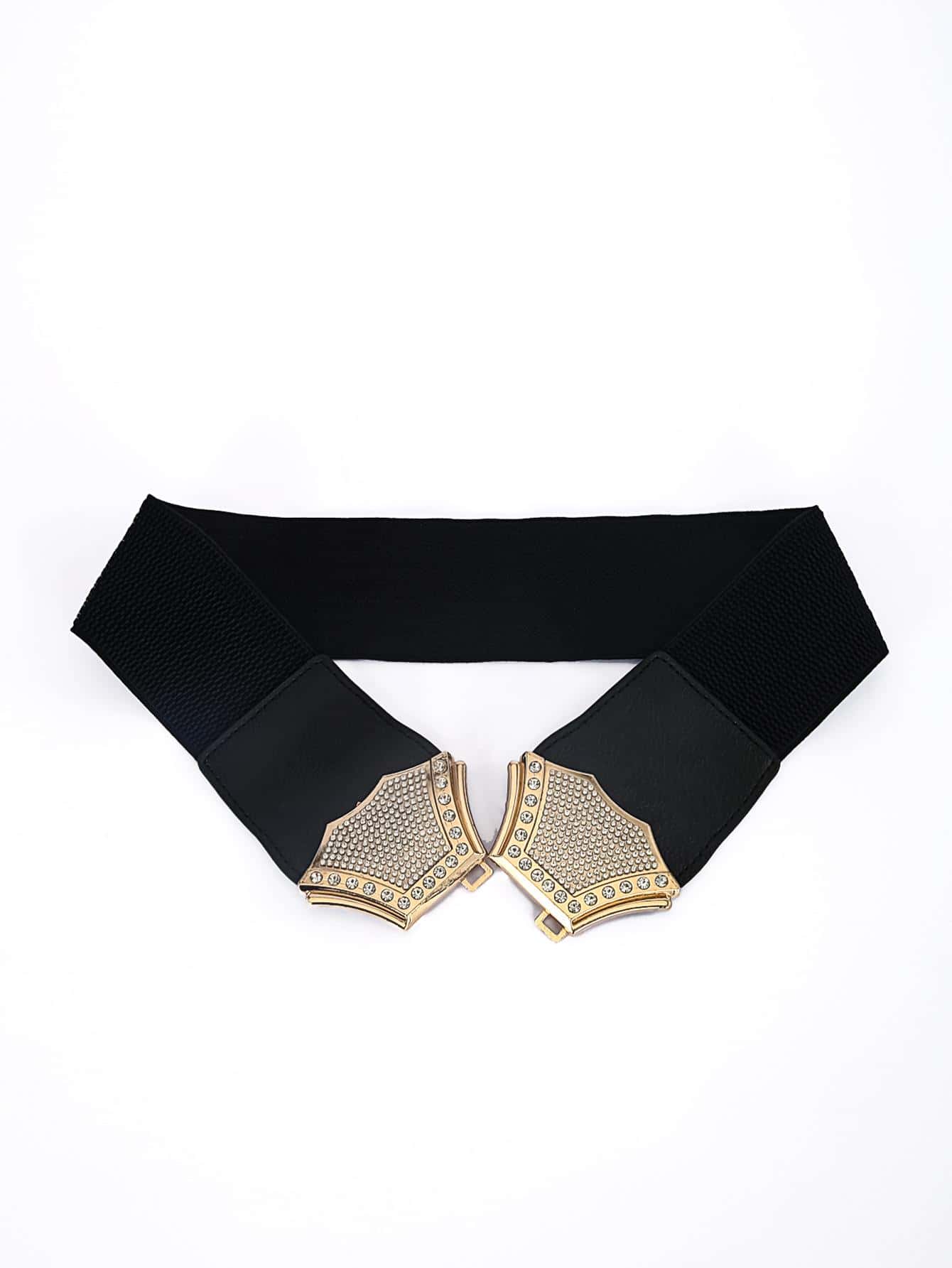 Thắt lưng đàn hồi khóa đối xứng trang trí Rhinestone - màu đen - Xem 1