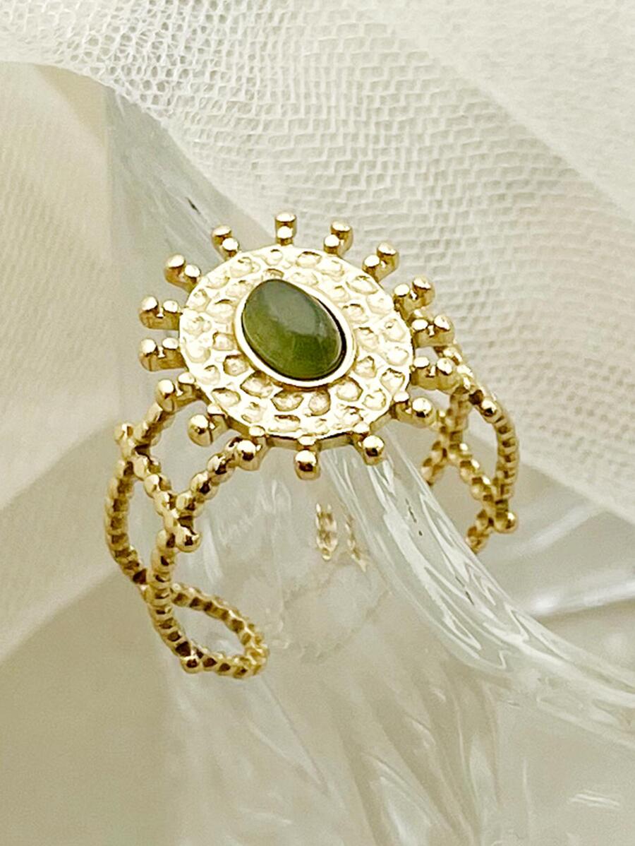 太陽裝飾開口戒指 - 金黃色 - 查看 1