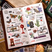 100 件/套復古森林圖案寵物蝴蝶盒裝貼紙，適合剪貼簿、日記、筆記型電腦裝飾 - 綠色 - 查看 3