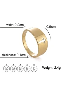 Anillo de detalle cruzado para hombre, regalo de joyería de acero inoxidable para hombre a la moda - Dorado - Ver 3