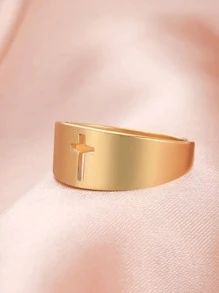 Anillo de detalle cruzado para hombre, regalo de joyería de acero inoxidable para hombre a la moda - Dorado - Ver 2
