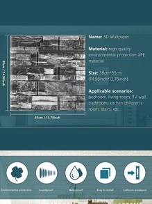 1pc PE Wall Paper, Modern Brick Pattern 3D Wall Paper For Home - White - View 6