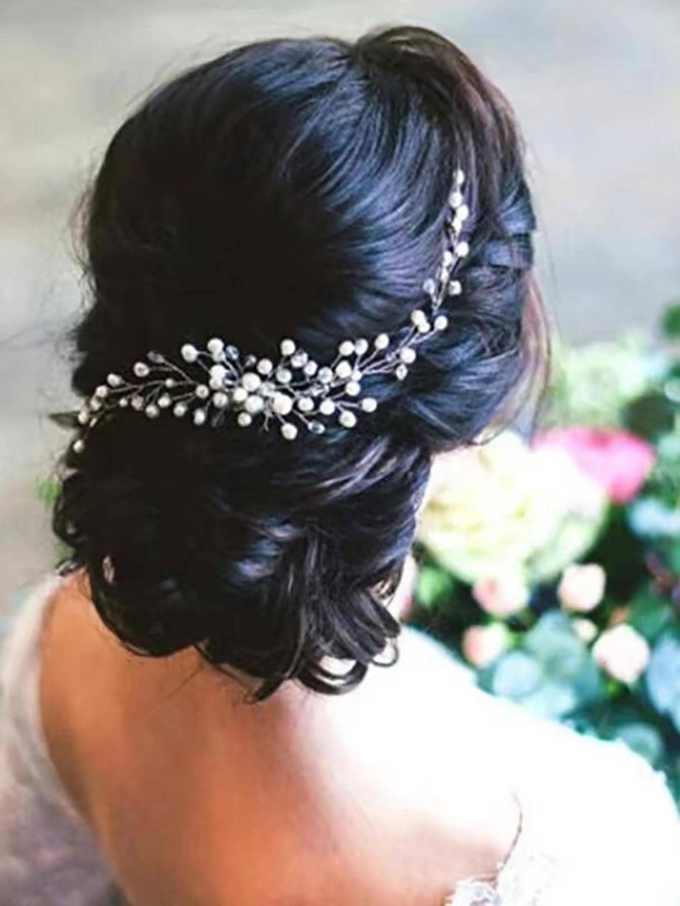 1 Phụ Nữ Đính Hạt & Ngọc Trai Giả Trang Trí Thanh Lịch Lược Chải Tóc Cô Dâu Cho Tiệc Cưới - trắng - Xem 1