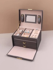 1pc Jewelry Organizer Storage Case, Classic Multi-layer Jewelry Storage Box For Home - Grey - View 6