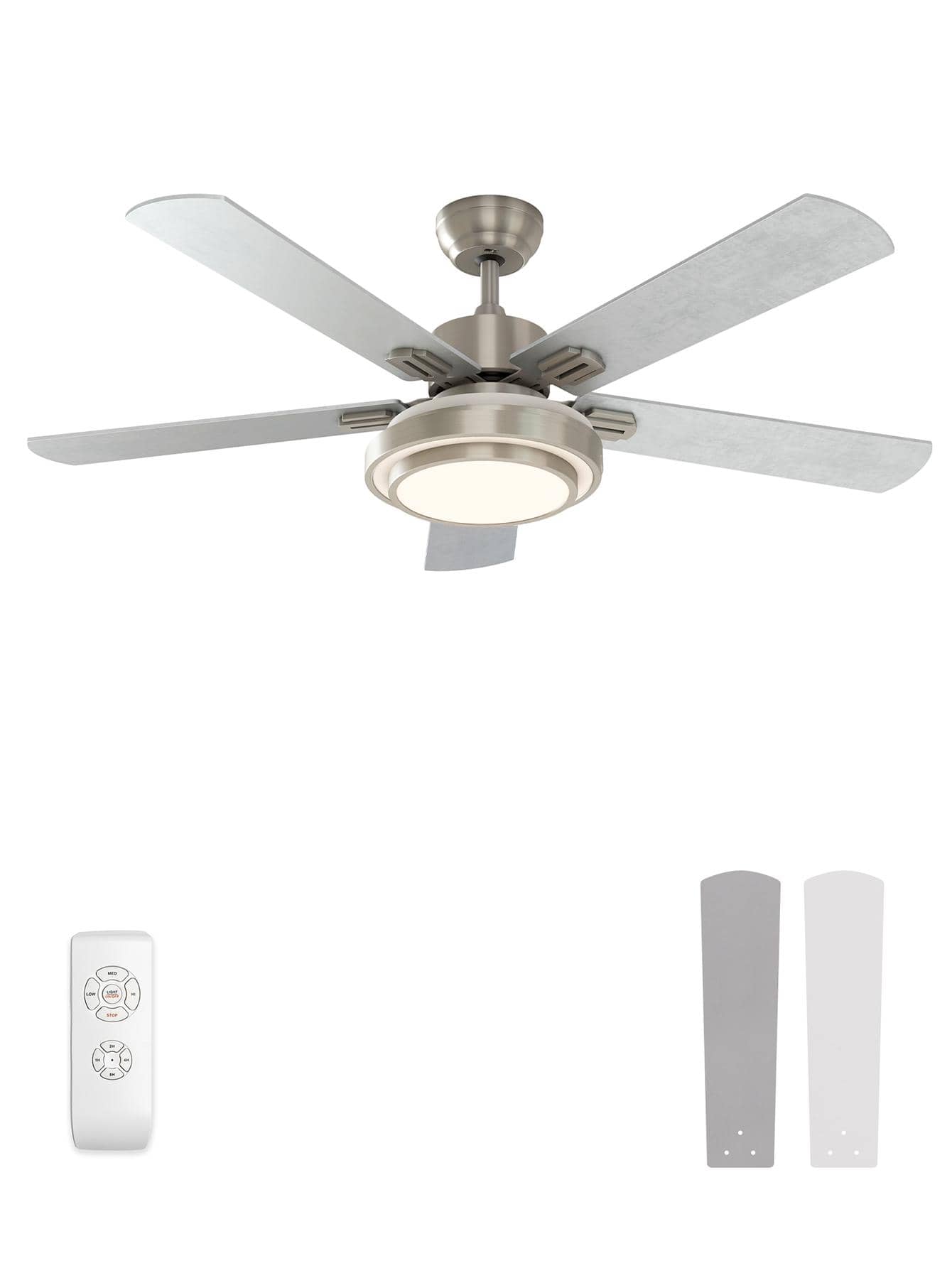 warmiplanet 52 Inch Ceiling Fan with Lights Remote Control for Bedroom ,Living Room , Office, Basement, Kitchen, Dining Room , Brushed Nickel, 5-Blades - 銀色 - 查看 1