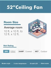 warmiplanet 52 Inch Ceiling Fan with Lights Remote Control for Bedroom ,Living Room , Office, Basement, Kitchen, Dining Room , Brushed Nickel, 5-Blades - 銀色 - 查看 6