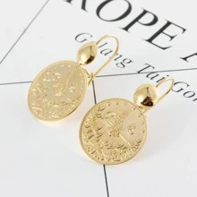 紋理質感金屬圓形耳墜 - 金色 - 查看 3