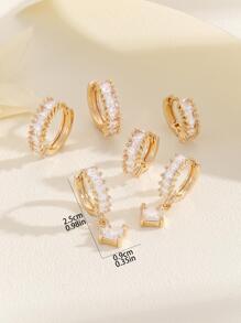 Hihho 3pairs/set Cubic Zirconia Decor Earrings - Yellow Gold - View 5