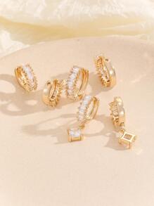 Hihho 3pairs/set Cubic Zirconia Decor Earrings - Yellow Gold - View 4