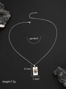 Floral Pattern Rectangle Pendant Necklace Simple & Stylish Popular Fashionable Elegant Jewelry Gift For Men