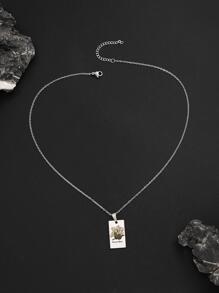 Floral Pattern Rectangle Pendant Necklace Simple & Stylish Popular Fashionable Elegant Jewelry Gift For Men