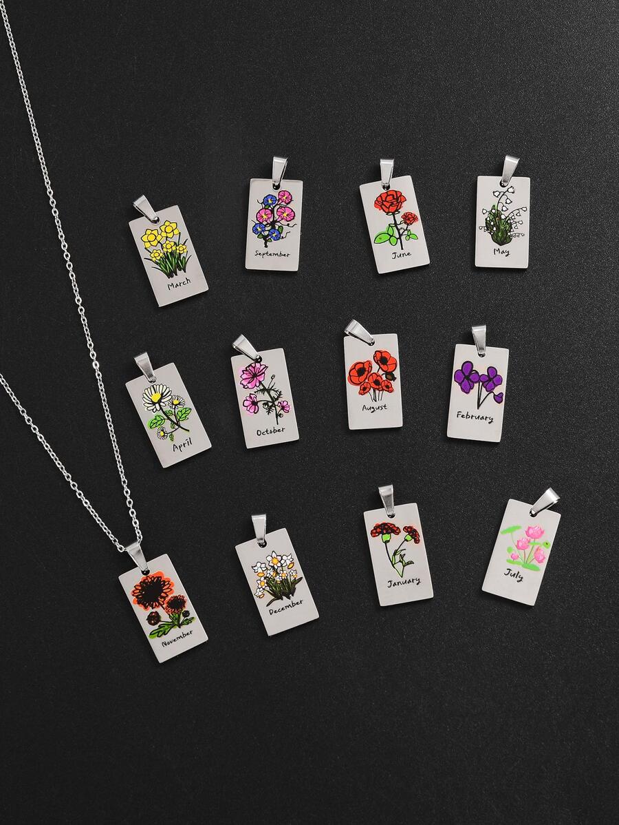 Floral Pattern Rectangle Pendant Necklace Simple & Stylish Popular Fashionable Elegant Jewelry Gift For Men