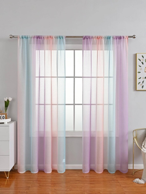 1pc Minimalist Gradient Semi-Sheer Curtain Panel, Suitable For Living Room, Bedroom, Balcony, Etc.