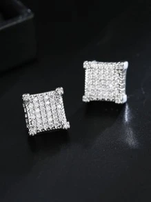 1 Cặp khuyên tai thời trang nam nữ đính đá sáng bóng cổ điển trang sức quà tặng - trắng - Xem 1