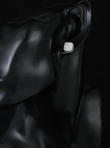 Men Cubic Zirconia Decor Square Stud Earrings, For Jewelry Gift And Party - White - View 3