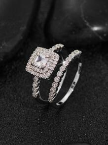 2 Cái/bộ Nhẫn Trang Trí Đá Cubic Zirconia Cho Vẻ Ngoài Phong Cách Dành Cho Nam Quà Tặng Cho Bữa Tiệc - Bạc - Xem 3