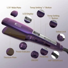 KIPOZI Professional Flat Iron Hair Straightener 1.75 Inch Wide Plade Ceramic Flat Iron For Hair With Adjustable Temp, Auto Off, Digital LCD Display - Purple - View 10