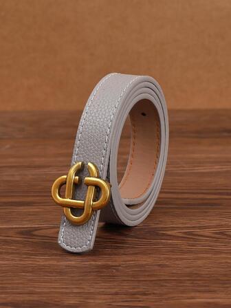 1入組女性荔枝紋壓花幾何搭扣時尚皮帶日常裝飾