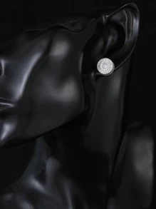 男士方晶鋯石裝飾圓形耳釘,適用於首飾類禮品和派對 - 白色 - 查看 5