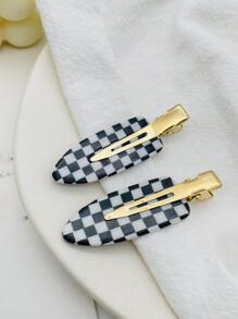 2pcs Women Checkered Pattern Fashionable Alligator Hair Clip For Hair Decoration Street Claw Clips Hair Claws Hair Barrettes, School Stuff, Hair Accessories, Head Accessories - Black and White - View 4