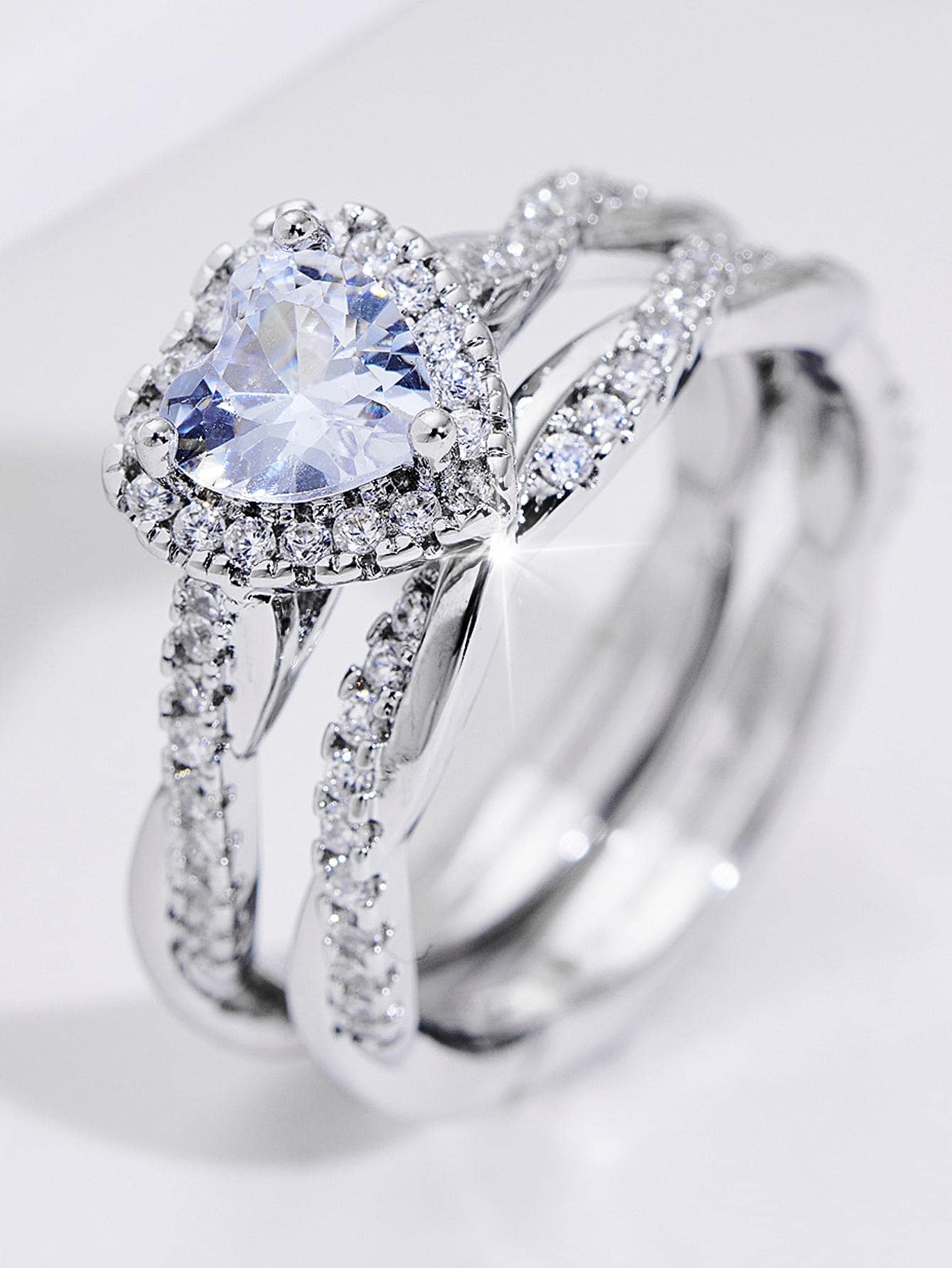 2入組方晶鋯石裝飾圓環 - 銀色 - 查看 1